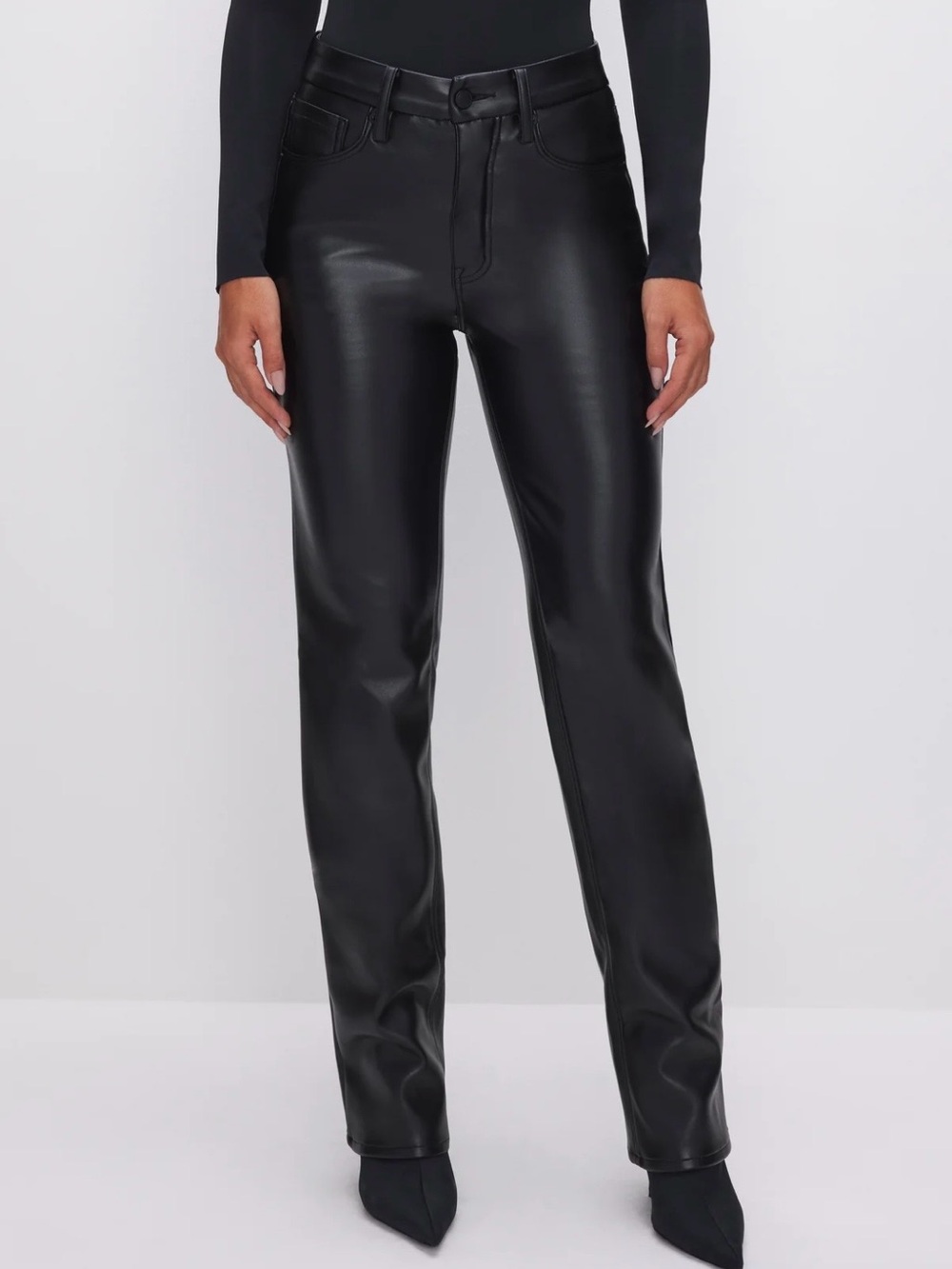 Good American “Good Icon” Faux Leather Pants Straight Leg - Picture 1 of 6
